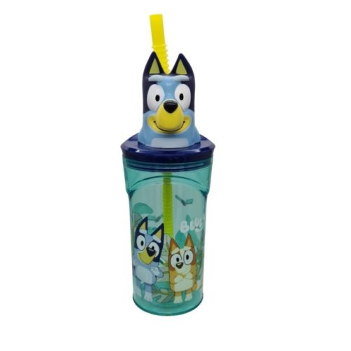 Bluey műanyag palack szívószállal és 3D figurával a tetején 360ML
