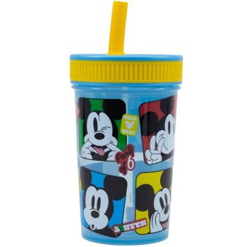   Disney Mickey egér műanyag, szivárgásmentes szilikon szívószálas pohár - 420 ml 